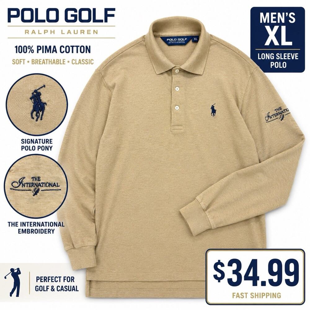 Polo Golf Ralph Lauren Polo Shirt Men’s XL Beige Long Sleeve Pima Cotton Golf
